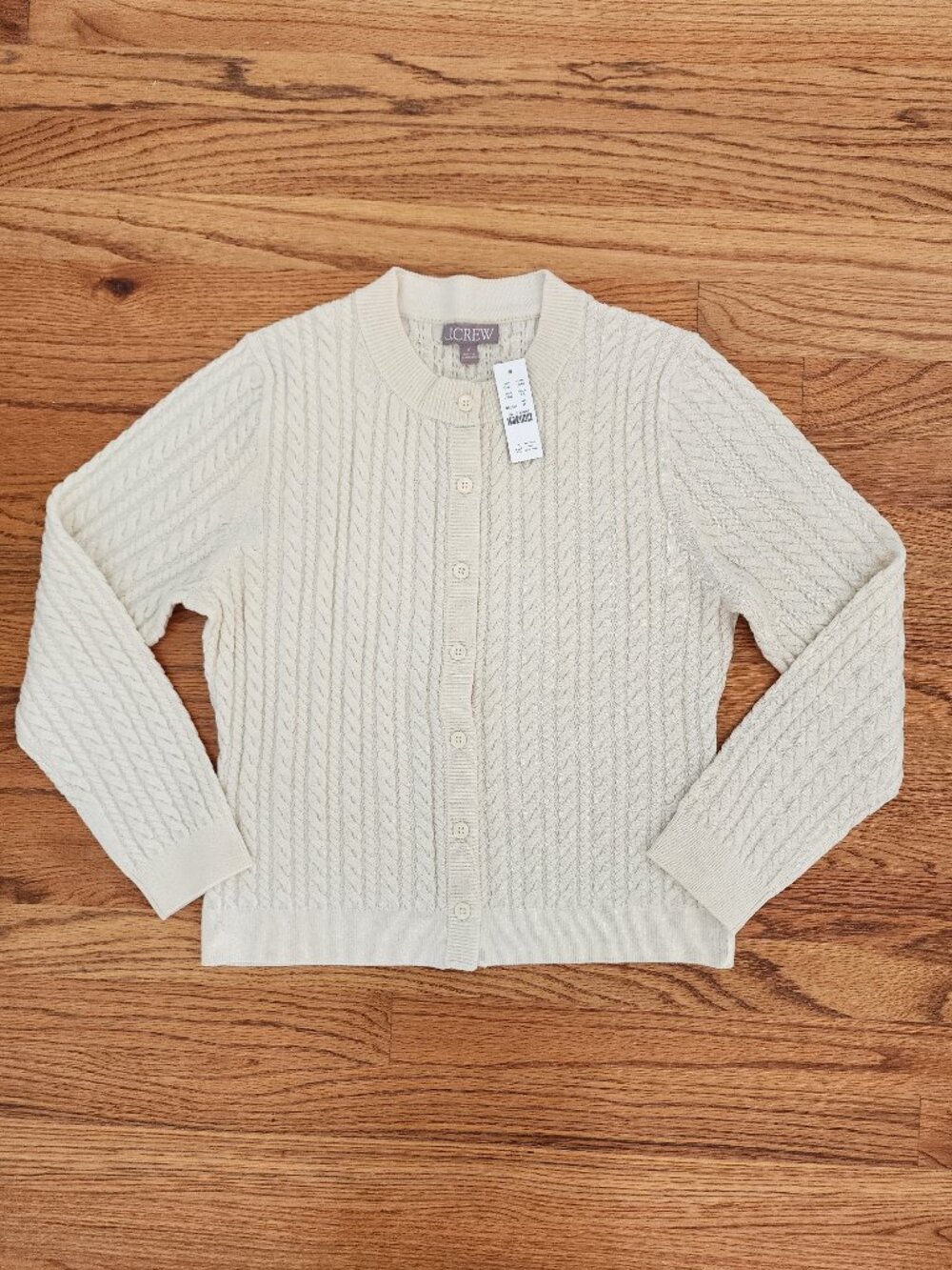NWT J.Crew Cable-Knit Merino Wool Crewneck Cardigan Sweater Ivory Cream M